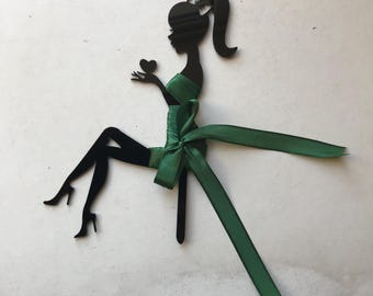 Girl Silhouette Cake Topper: Emerald Green Dress, Birthday Party Decor