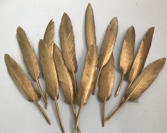 Gold Goose Feather | 10-15 cm |  4-6 inch | UK | Cake Topper | Small | Gift | Craft | DIY | Bridal | Jewellery | Home | Display