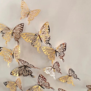 12 X Gold  Foiled Butterflies | Mixed Sizes | Cake Topper | Cake Decoration | Traybake | Cupcake | Wall Decoration  |Craft | Party | UK |