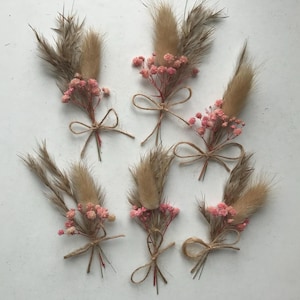 6 x Mini mazzi di fiori secchi / 8-10 cm / Artigianato / Topper per cupcake / Torta / Naturale e rosa / Boho / Decorazione per torte / Regalo / Pampas /