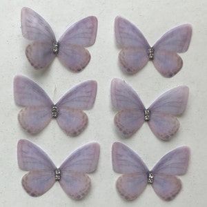 Organza Butterfly Appliques with Rhinestones: Double Layer, 3D Embellishments, 5cm (Set of 6) Lilac