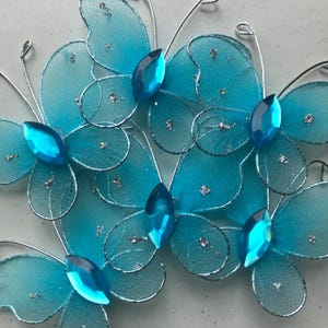 6 Draht-Organza-Schmetterlinge | Türkis | Silber | Kunsthandwerk | Cake Topper |  Muffins | Kartengestaltung | Basteln | Applikation | Verzierungen