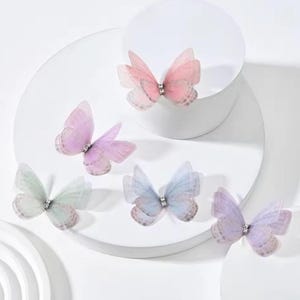 Organza Butterfly Appliques with Rhinestones: Double Layer, 3D Embellishments, 5cm (Set of 6) bild 4