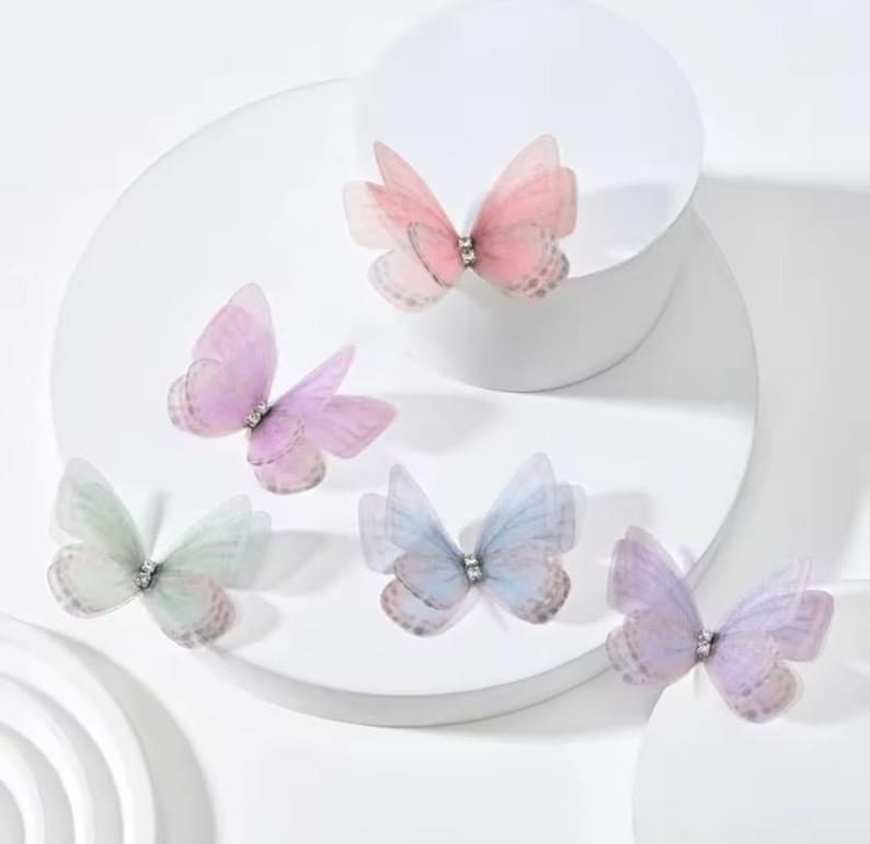 Organza Butterfly Appliques with Rhinestones: Double Layer, 3D Embellishments, 5cm (Set of 6) bild 4