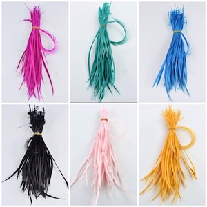 10 X Long Fascinator Feathers | Stripped Biot Feathers | 15-20cm | Millinery Hat Trimmings | Hat Decorations | Coloured |