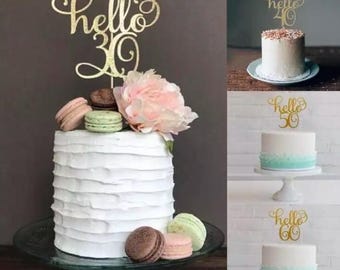 Gold Glitter Birthday Cake Topper: Hello 30, 40, 50, 60