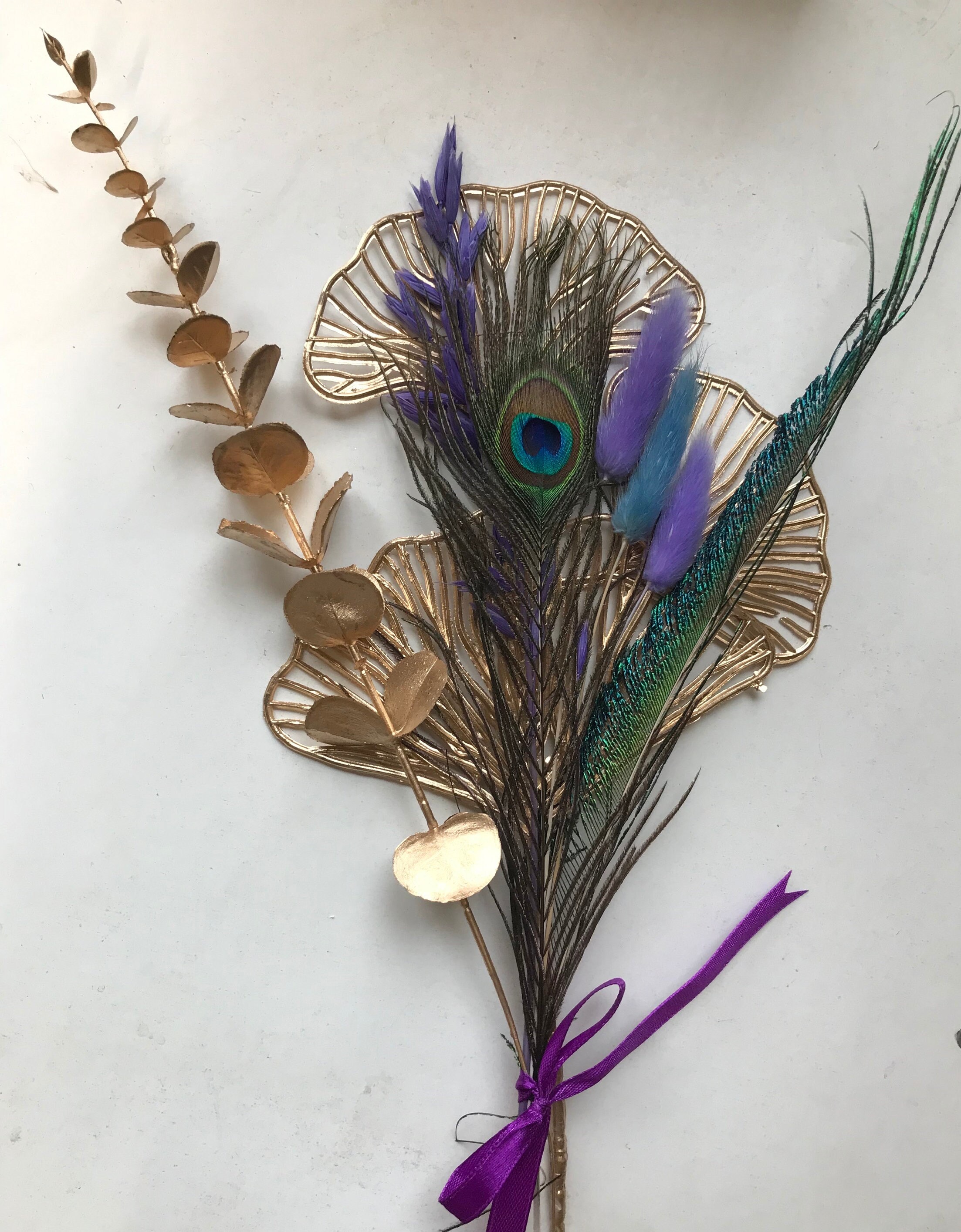Peacock Feather Dried Flower Bouquet: Colorful Eucalyptus