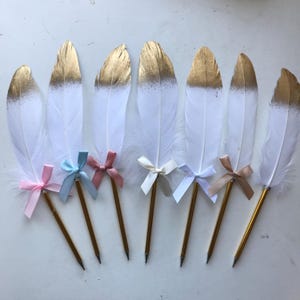Bolígrafo de pluma de ganso blanca con punta dorada / Libro de visitas / Certificado de matrimonio / Compromiso / Regalo / Boda / Documento importante /