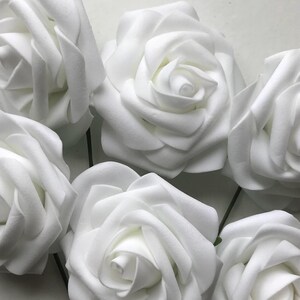 6 x Artificial White Foam Roses with Stem Cake & Party Decor