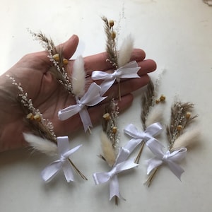 6 x Mini mazzi di fiori secchi bianchi / Bianco / Naturale / 10-15 cm / Fiocco / Matrimonio / Sposa / Topper per cupcake / Artigianato / Biglietto /