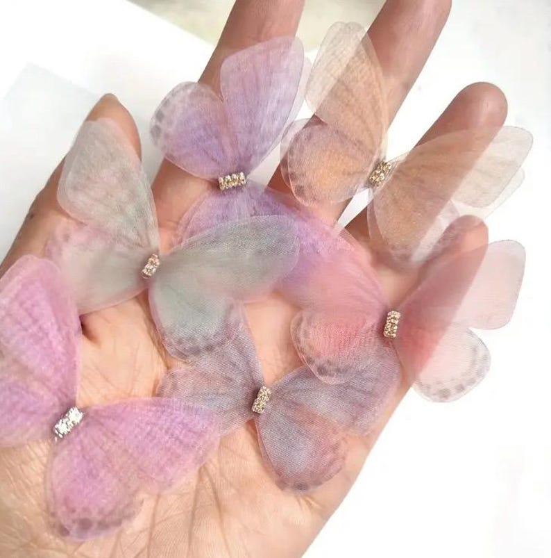 Organza Butterfly Appliques with Rhinestones: Double Layer, 3D Embellishments, 5cm (Set of 6) bild 2