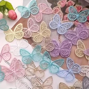 12 x  Embroidered Butterflies | 5 colours | Butterfly | Mesh | Applique | Arts and Crafts | Birthday | Pretty | UK