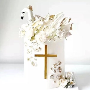 Mirror Acrylic Cross Cake Topper: Christening, Baptism, Communion