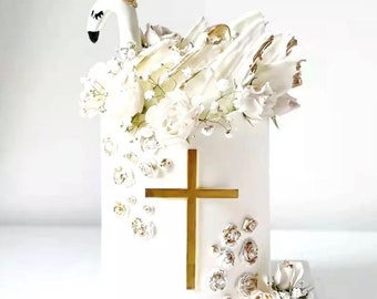 Mirror Acrylic Cross Cake Topper: Christening, Baptism, Communion