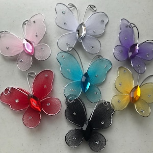 Mariposas de organza de 7 alambres / Colores variados / Artes y manualidades / Adornos para tartas / Cupcakes / Fabricación de tarjetas / Manualidades / Apliques / Adornos