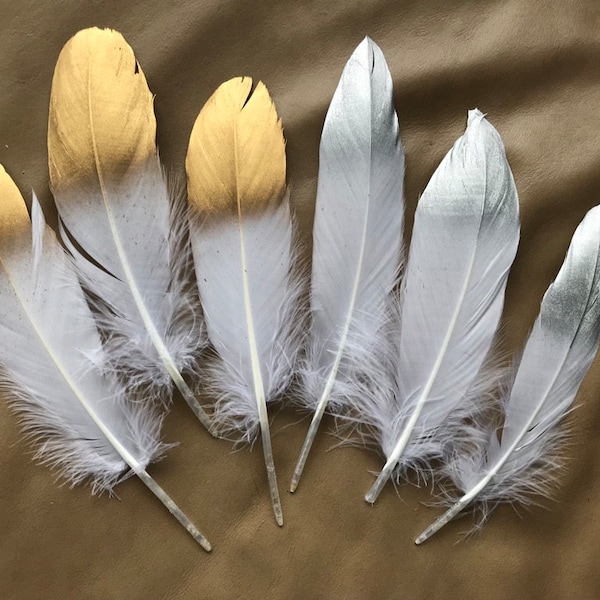 Silver or Gold Tipped White Goose Feather | 15-20 cm | 6-8 inch | UK | Cake Topper | Gift | Craft | DIY | Bridal | Jewelry | Home | Display