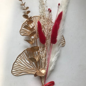 Rot & Gold Trockenblumen: Eukalyptus, Pampas, Gingko (30 cm)