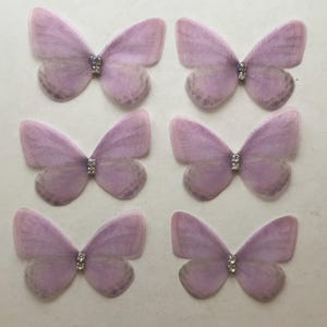 Organza Butterfly Appliques with Rhinestones: Double Layer, 3D Embellishments, 5cm (Set of 6) Mauve