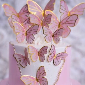 10 piece Pink Butterfly Cake Toppers with gold accents | Cakes | Cupcakes | Ats Crafting | Girl | Birthday cake | Pretty Decorations | UK