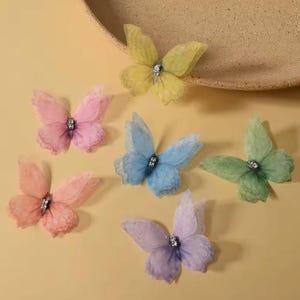 Organza Butterfly Appliques with Rhinestones: Bright Colors, Double Layer (Set of 6)