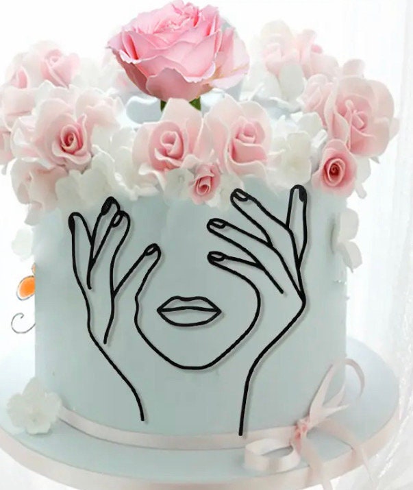 10 Stück Minimalistische Lady Face Cake Topper Aus Acryl | 12x18 Cm, In Schwarz, Gold & Silber Für Geburtstag & Hochzeit