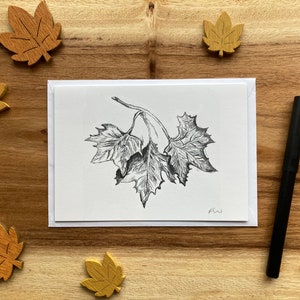 Carte de voeux Feuilles d'automne (noir et blanc) - Carte unique avec enveloppe blanche - Intérieur vierge