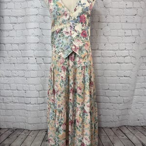 Vintage 90s Floral Cottagecore Two Piece Set Paquette USA Prairie Midi Skirt and Vest Medium
