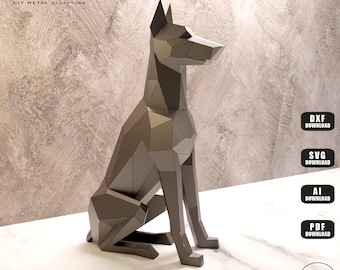 DIY Metal Doberman Dog Sculpture Template: Low Poly Laser Cut DXF (Digital Download)
