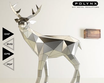 DIY Deer Metal sculpture template for laser cutting , lowpoly Deer Metal sculpture , DXF files , metal template pepakura , DIY Metal files