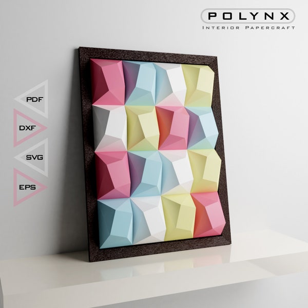 Rectangle Cube Wall Art, 3D Paper wall art, Paper craft, DIY Wall Decor, Wall Art Frame , Framed Wall Art, Lowpoly Papercraft, SVG Files