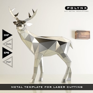 DIY Deer Metal sculpture template for laser cutting , lowpoly Deer Metal sculpture , DXF files , metal template pepakura , DIY Metal files