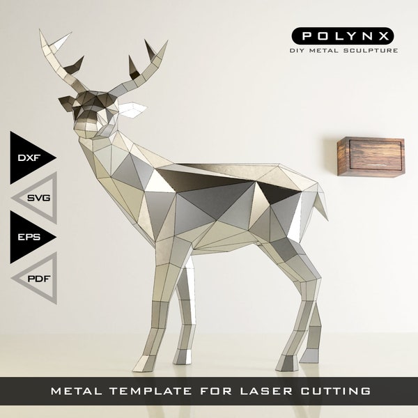 DIY Deer Metallskulptur Vorlage zum Laserschneiden , Lowpoly Hirsch Metallskulptur , DXF Dateien , Metallvorlage Pepakura , DIY Metalldateien