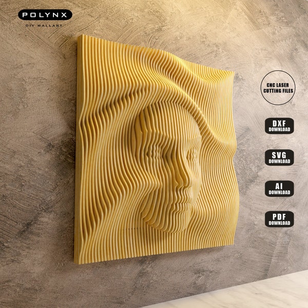 Parametric Wavy Wooden Wall Decor DXF File for CNC cutting / Female Face in Waves Wooden wall Art