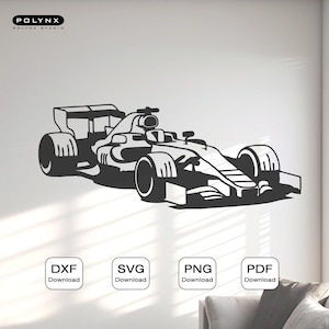 Puede incluir: Silueta en blanco y negro de un coche de carreras de Fórmula 1. El coche está de frente al espectador y tiene un gran alerón trasero. La imagen está sobre un fondo blanco.