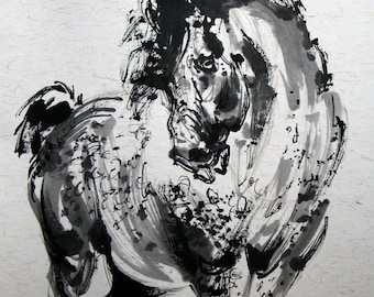 オリジナルの馬の芸術 中国の馬の絵 中国の筆絵 インク 馬のスケッチ