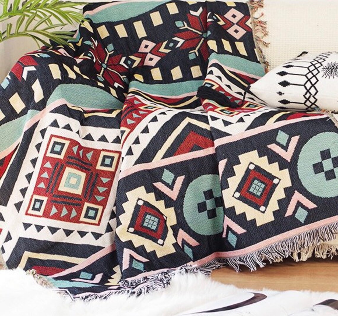 Aztec Throw Blanket /Cotton Woven Blanket Throw /Couch Etsy