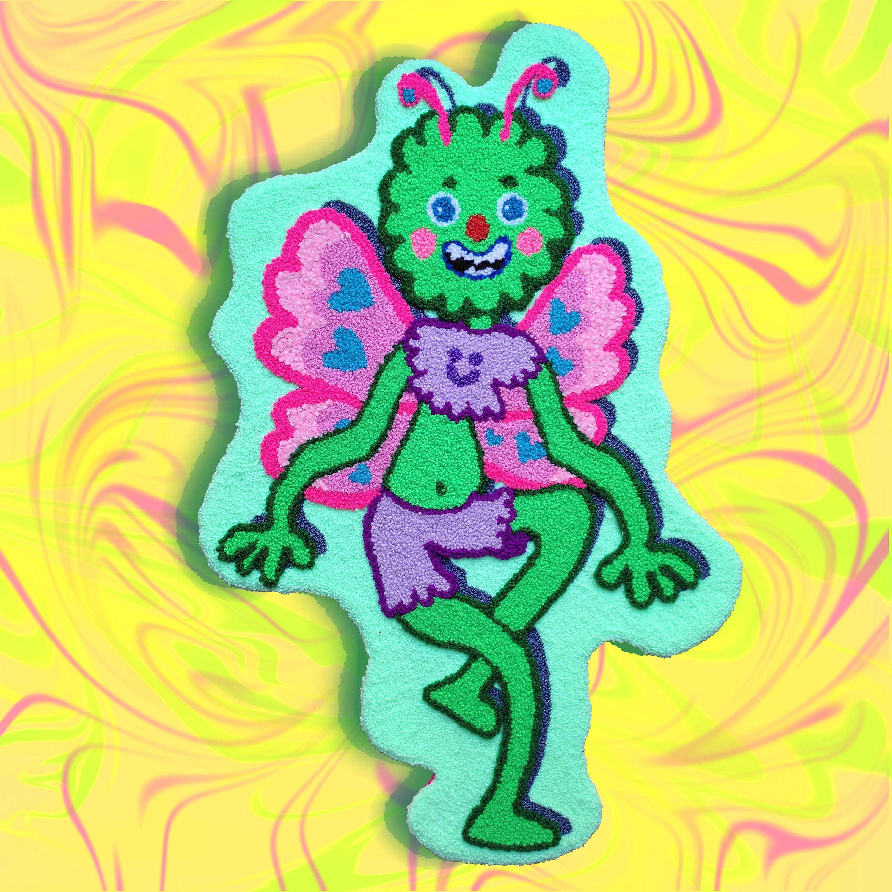 Lovely Butterfly Rug Punch Needle Handmade