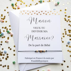Bracelet marraine en cordon réglable, carte de demande de nom personnalisé, invitation personnalisée avec enveloppe, bijoux breloque cœur