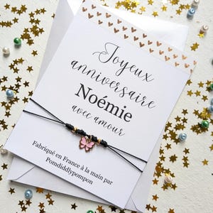 Carte d'anniversaire personnalisée avec enveloppe, bracelet cadeau d'anniversaire, cordon réglable avec breloque cupcake, bracelet d'amitié