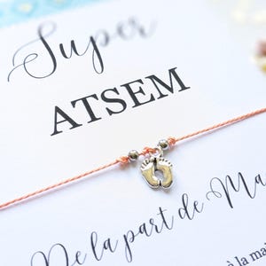 Bracelet pour une ATSEM sur un cordon, carte personnalisée avec enveloppe, cadeau ATSEM personnalisé, cadeau pour ecole maternelle