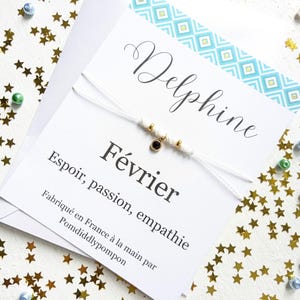 Pierre de naissance bracelet personnalisé cadeau pour février anniversaire breloque bijoux carte d'anniversaire cordon minimaliste bijoux