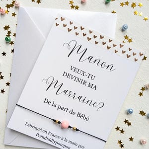 Bracelet marraine en cordon réglable, carte de demande de nom personnalisé, invitation personnalisée avec enveloppe, bijoux pierre natural