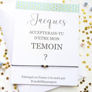 Demande de témoin personnalisé avec bracelet réglable, annonce de temoin avec nom personnalisé, bijoux coeur avec carte d'invitation