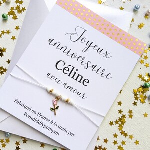 Carte d'anniversaire personnalisée avec enveloppe, bracelet cadeau d'anniversaire, cordon réglable avec breloque cupcake, bracelet d'amitié