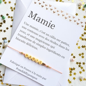 Bracelet réglable pour une mamie, perles jaunes et coeur doré, cadeau pour grand-mère avec carte et enveloppe, bracelet d'amitié significati