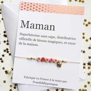Bracelet réglable pour maman, perles roses et coeur doré, cadeau avec une carte significative et enveloppe, bracelet d'amitié pour une mère