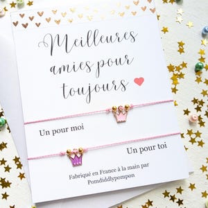 Bracelet d'amitié avec cordon réglable, carte personnalisée avec enveloppe, bijou minimaliste avec breloque courrone, cadeau pour super amie