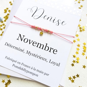 Pierre de naissance bracelet personnalisé cadeau pour novembre anniversaire breloque bijoux carte d'anniversaire cordon minimaliste bijoux