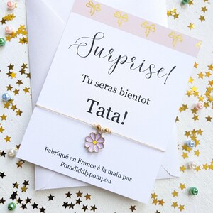 Bracelet ajustable pour une tata, annonce d'une nouvelle tante, annonce d'un nouveau bébé, carte et enveloppe, cadeau pour une tante