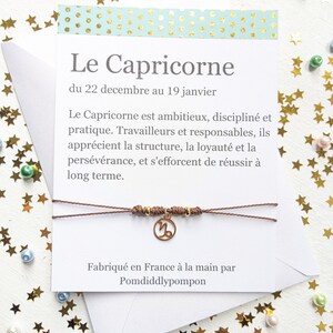 Bracelet horoscope à cordon réglable, cadeau signe astrologique, bijoux avec breloque le capricorne, carte avec cadeau d'anniversaire